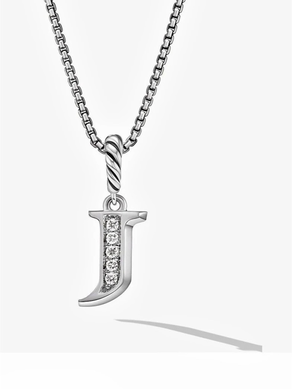 NIB David Yurman Pavé Initial Pendant Necklace in Sterling Silver with Diamond J